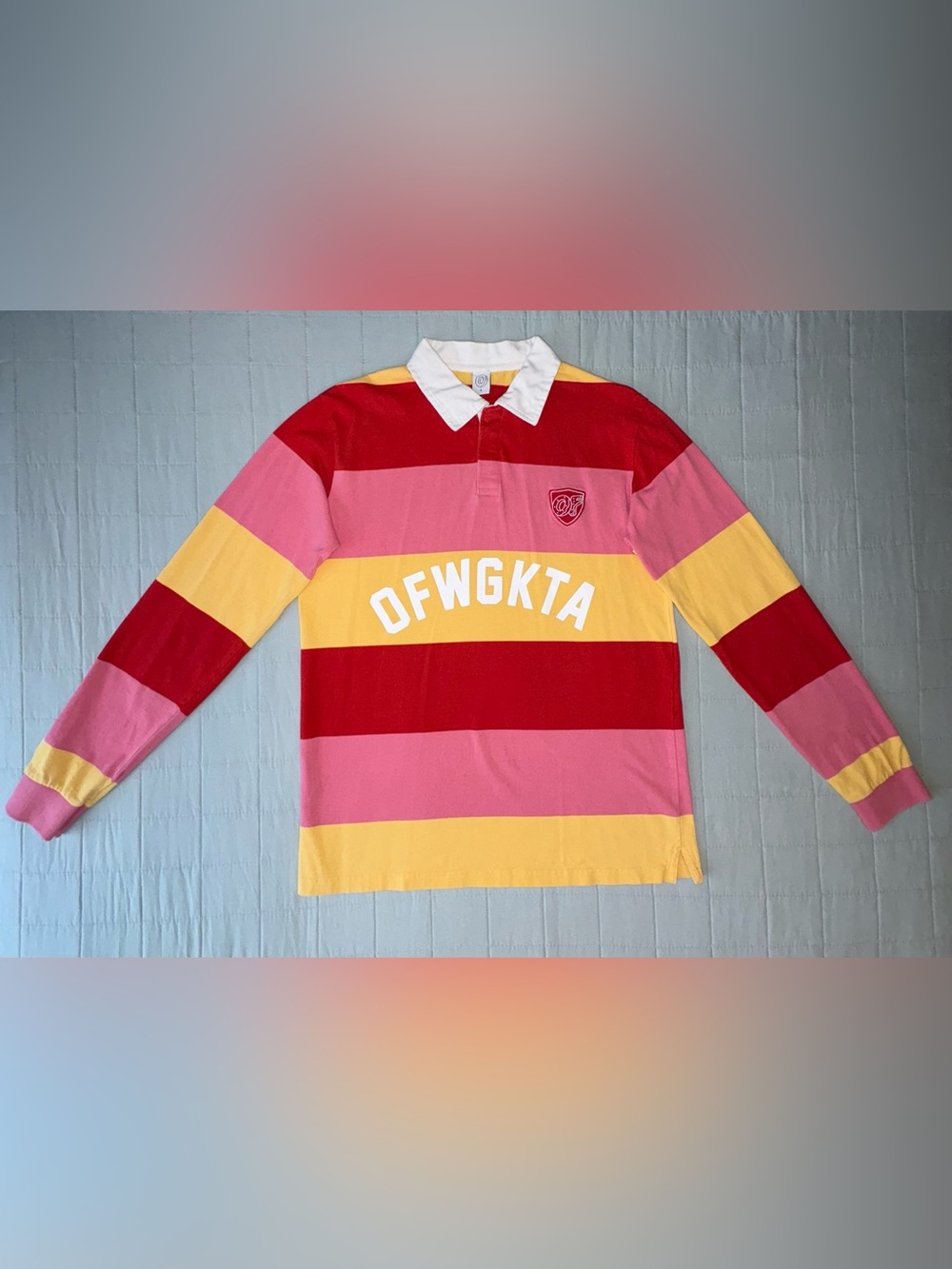 Odd Future OFWGKTA Striped Long Sleeve Polo Rugby Pink Red Yellow Sz. Large